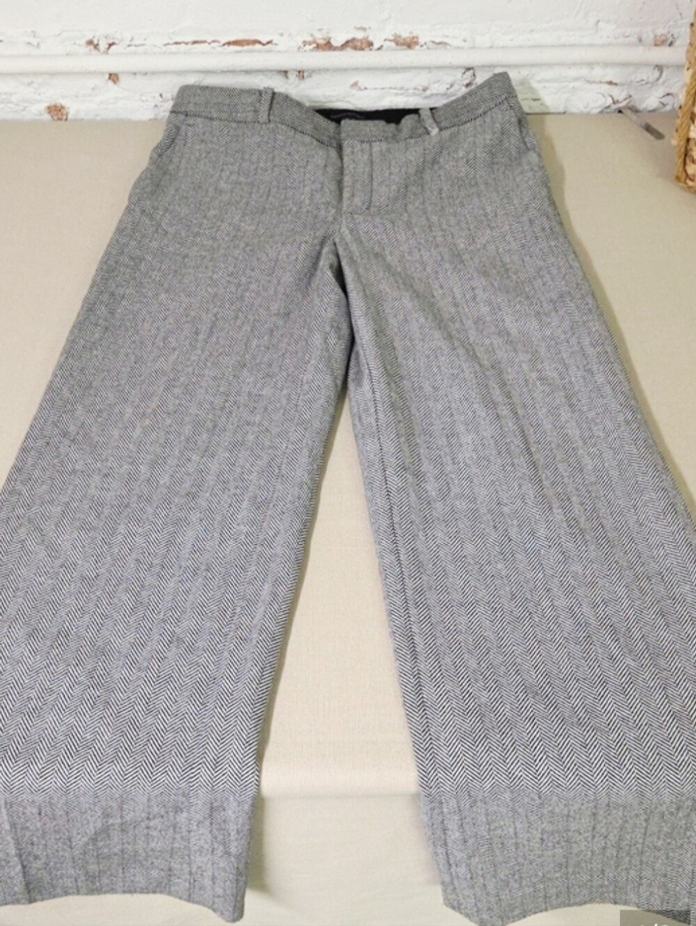 Banana Republic Gray Wide-Leg Herringbone Pants 2015 Size 8 Wool